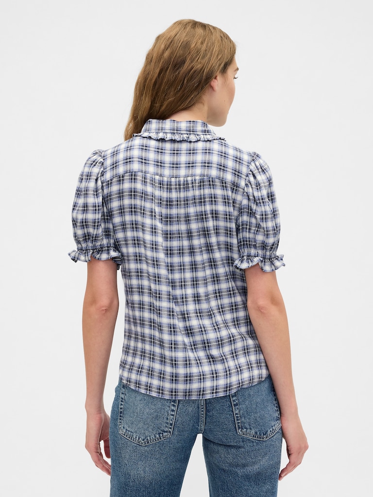 Relaxed Flannel Puff Sleeve Shirt