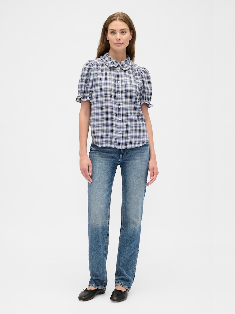 Relaxed Flannel Puff Sleeve Shirt