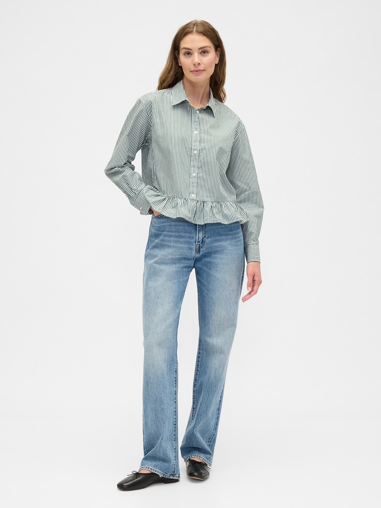 Relaxed Cropped Poplin Peplum Shirt