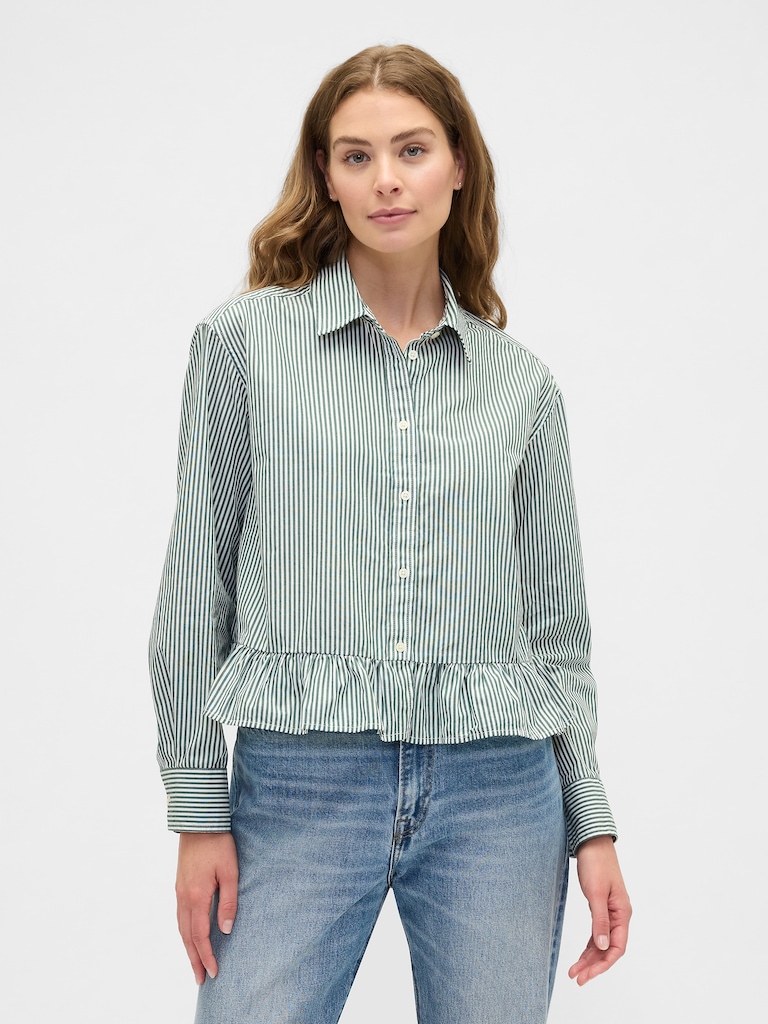 Relaxed Cropped Poplin Peplum Shirt