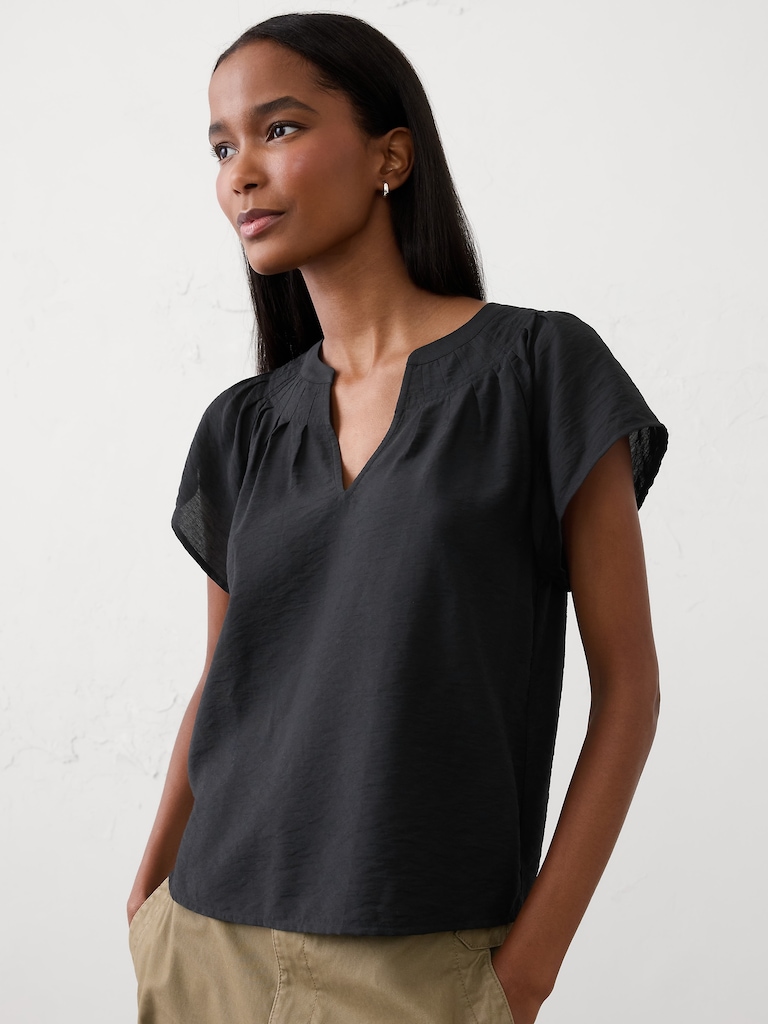 Stitched Pleat-Neck Top
