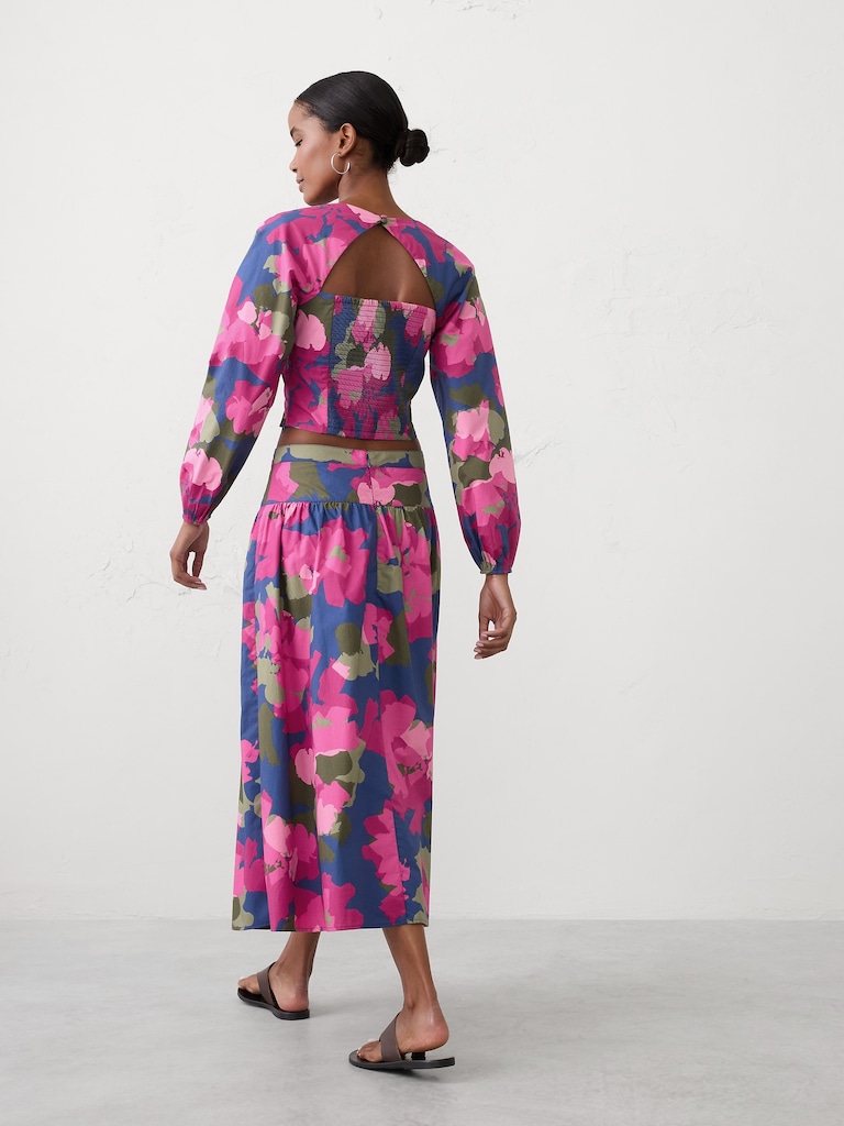 Poplin Dropped-Waist Maxi Skirt