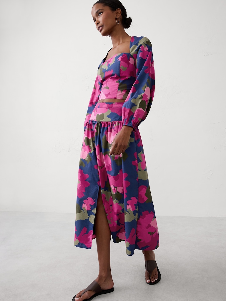 Poplin Dropped-Waist Maxi Skirt