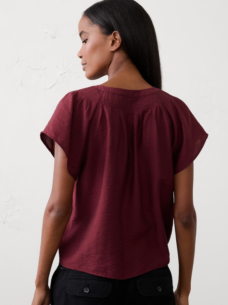 Stitched Pleat-Neck Top