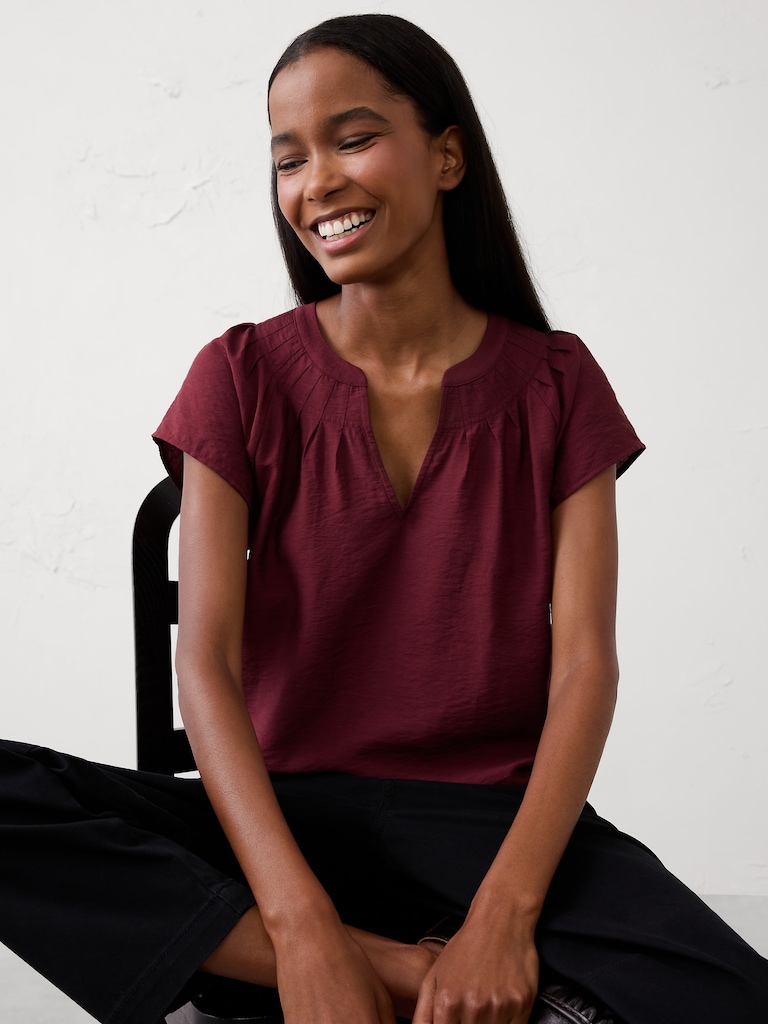 Stitched Pleat-Neck Top