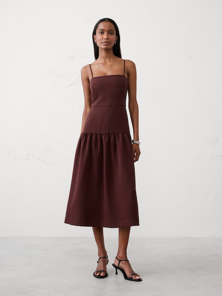 Strappy Structured Drop-Waist Midi Dress