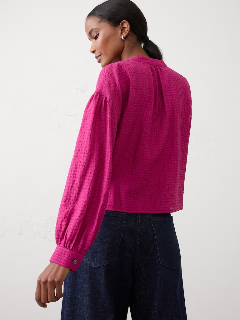 Jacquard Puff-Sleeve Top