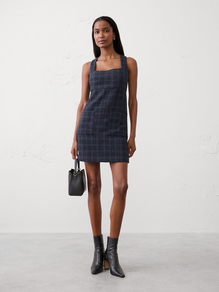 Tweed Empire-Waist Mini Dress