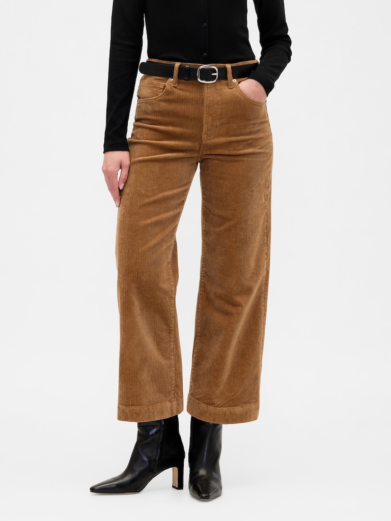 High Rise Wide-Leg Crop Corduroy Pants