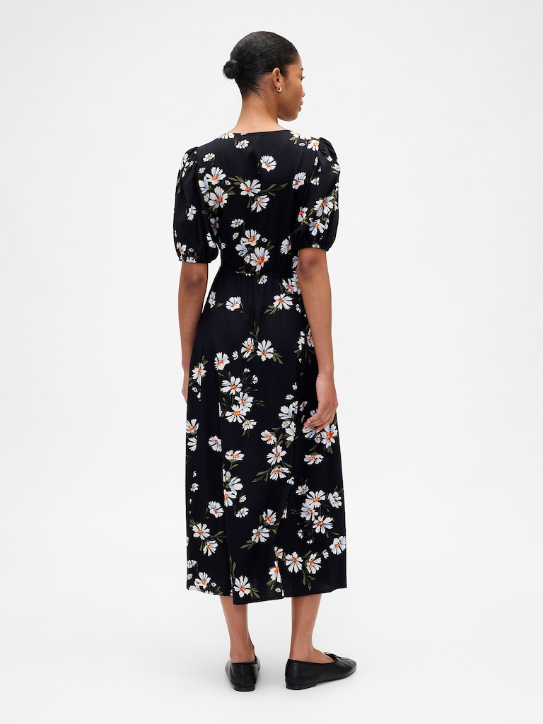 Puff Sleeve V-Neck Maxi Dress