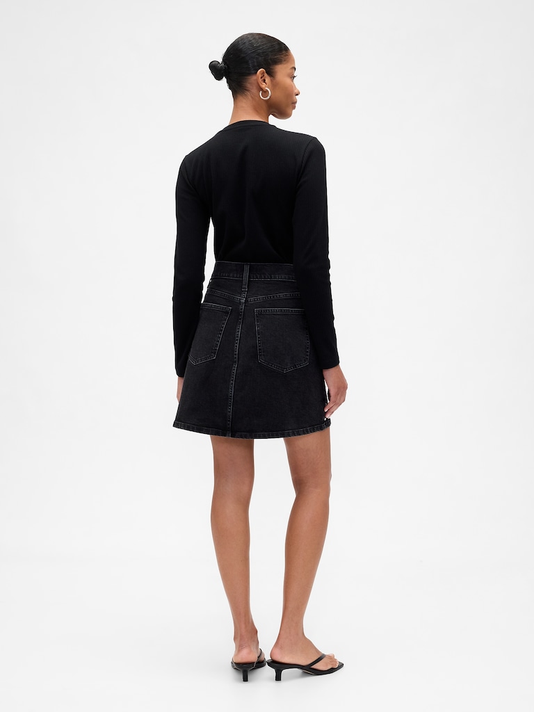 High Rise Studded Denim Mini Skirt