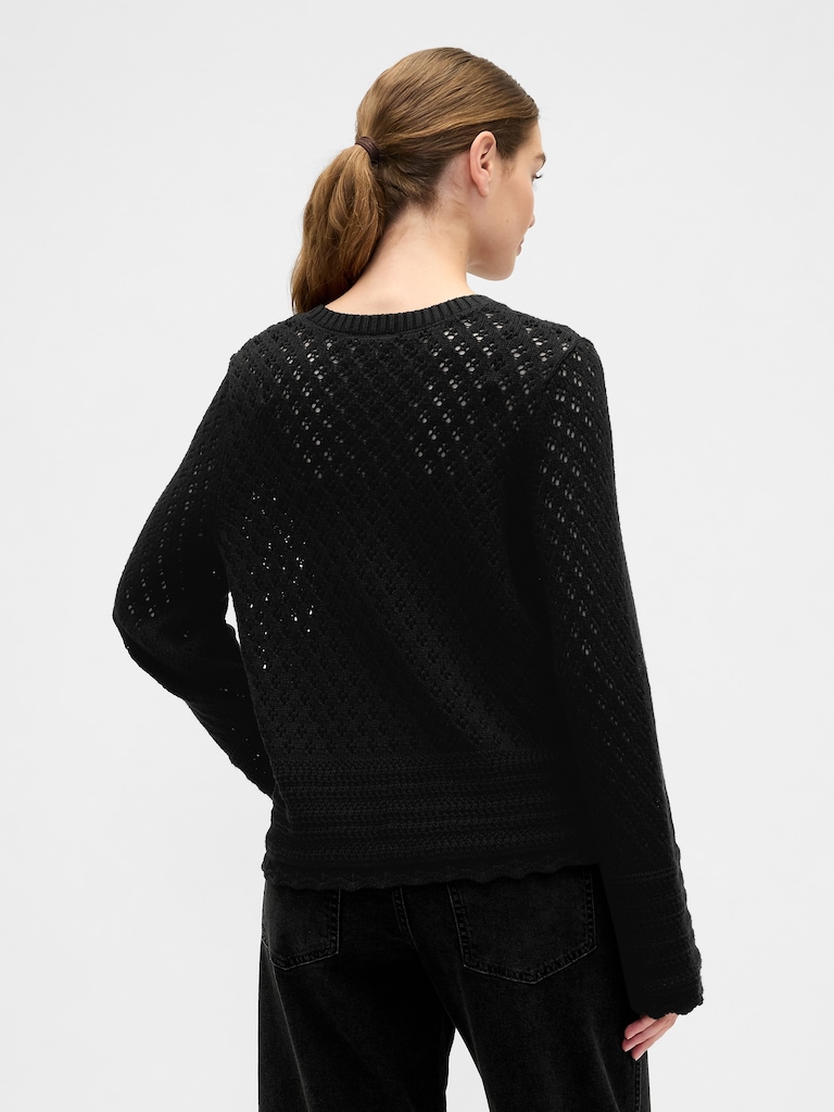 Relaxed Pointelle Balloon-Sleeve Sweater