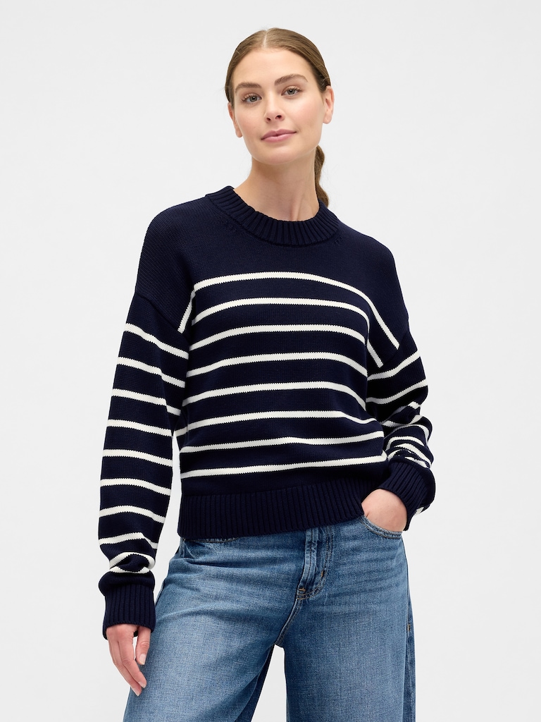 Relaxed Stripe Cropped Sweater