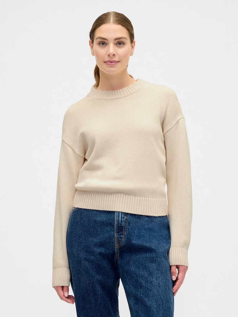Relaxed Cropped Crewneck Sweater