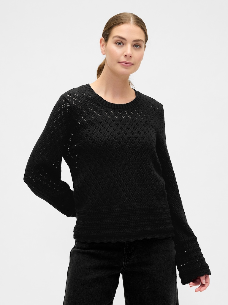 Relaxed Pointelle Balloon-Sleeve Sweater