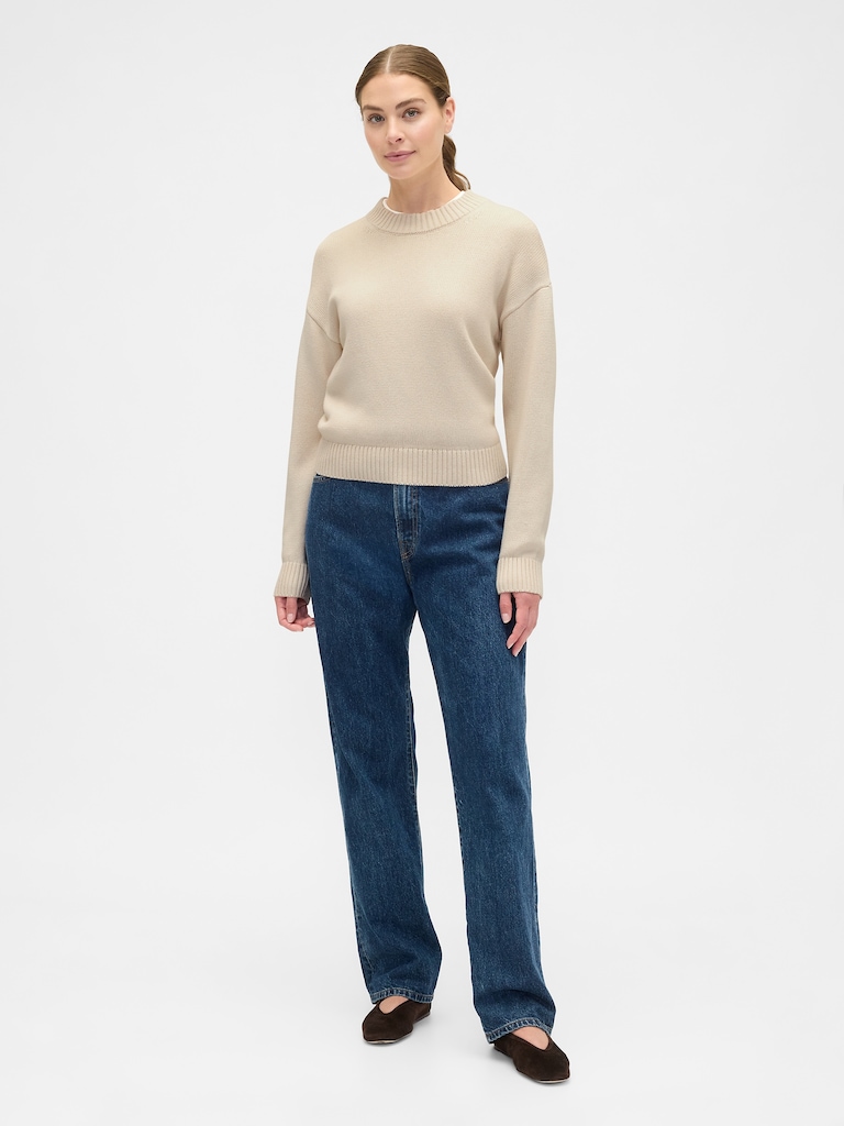 Relaxed Cropped Crewneck Sweater
