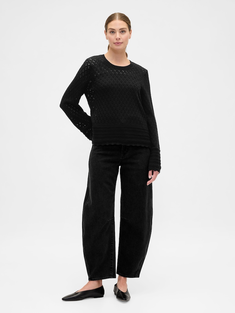 Relaxed Pointelle Balloon-Sleeve Sweater