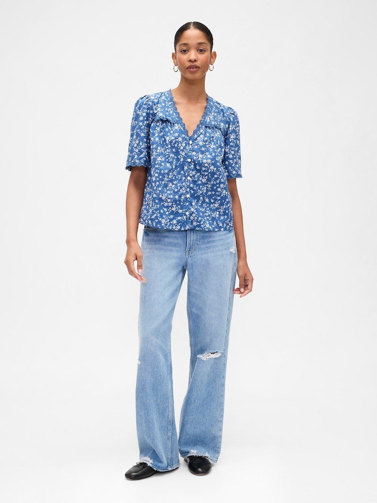 Ruffle V-Neck Top