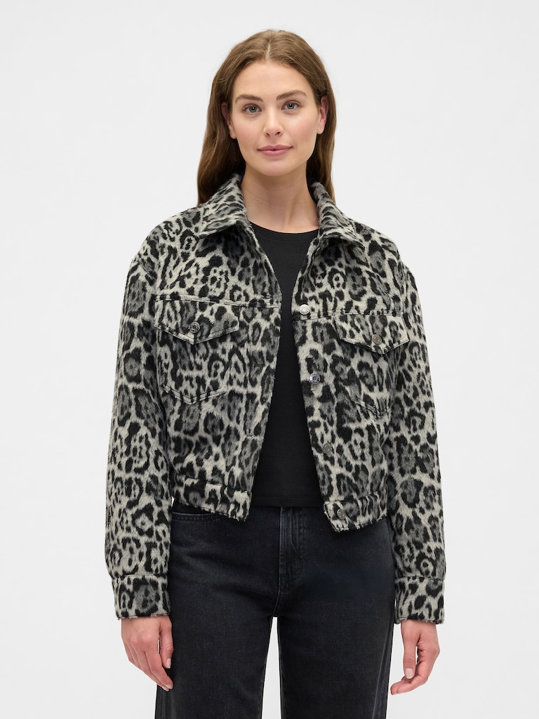 Relaxed Cropped Textured Icon Jacket