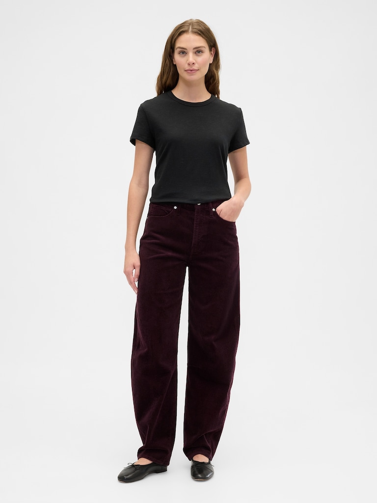 High Rise Barrel Corduroy Pants