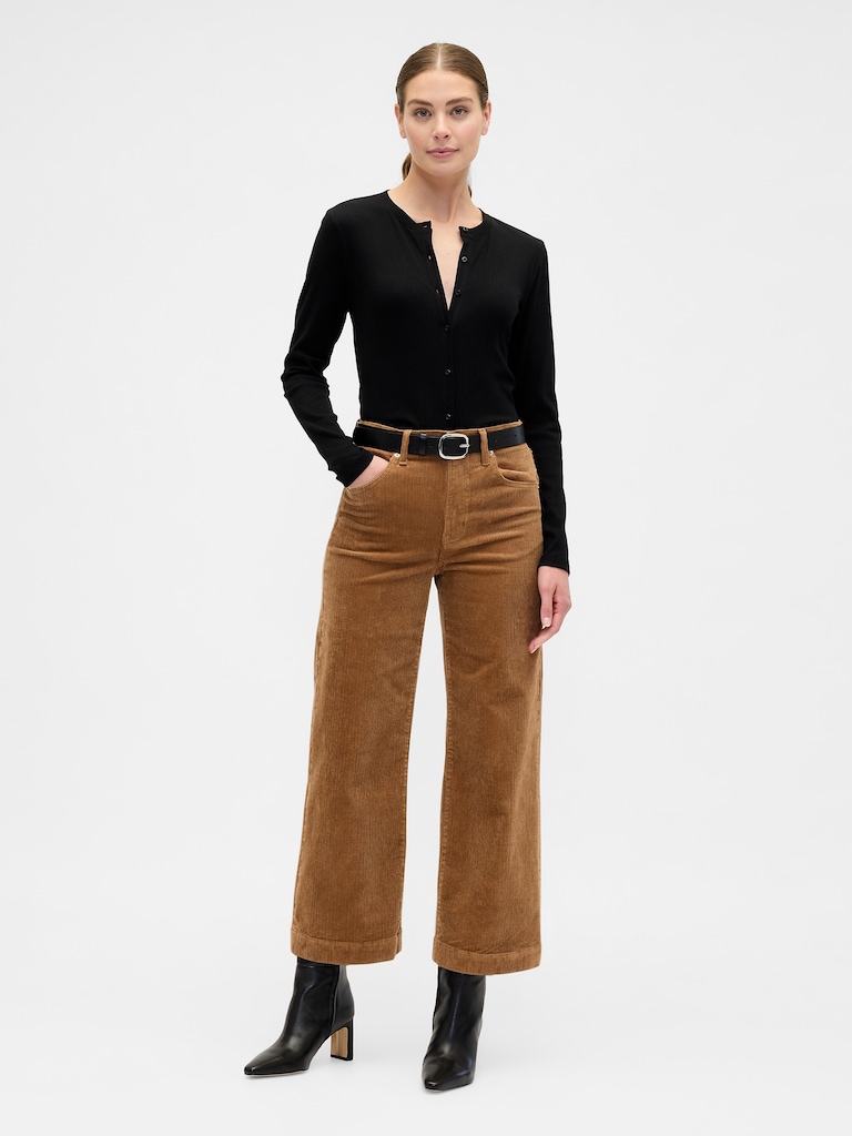High Rise Wide-Leg Crop Corduroy Pants