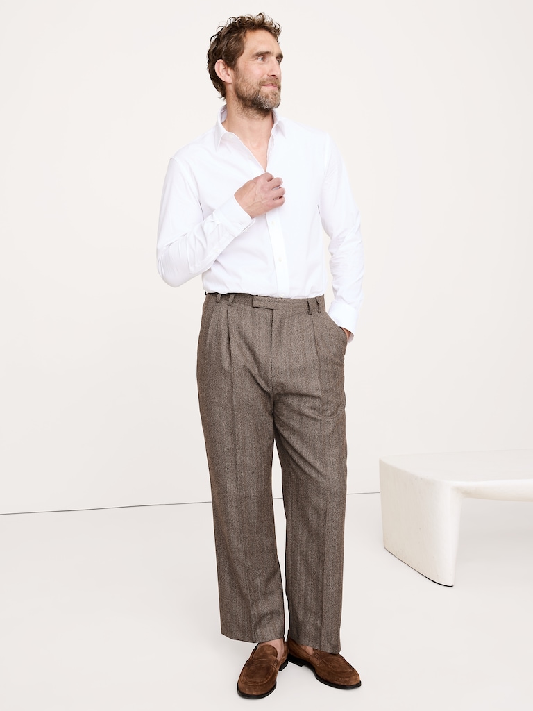 Straight Italian Herringbone Suit Pant
