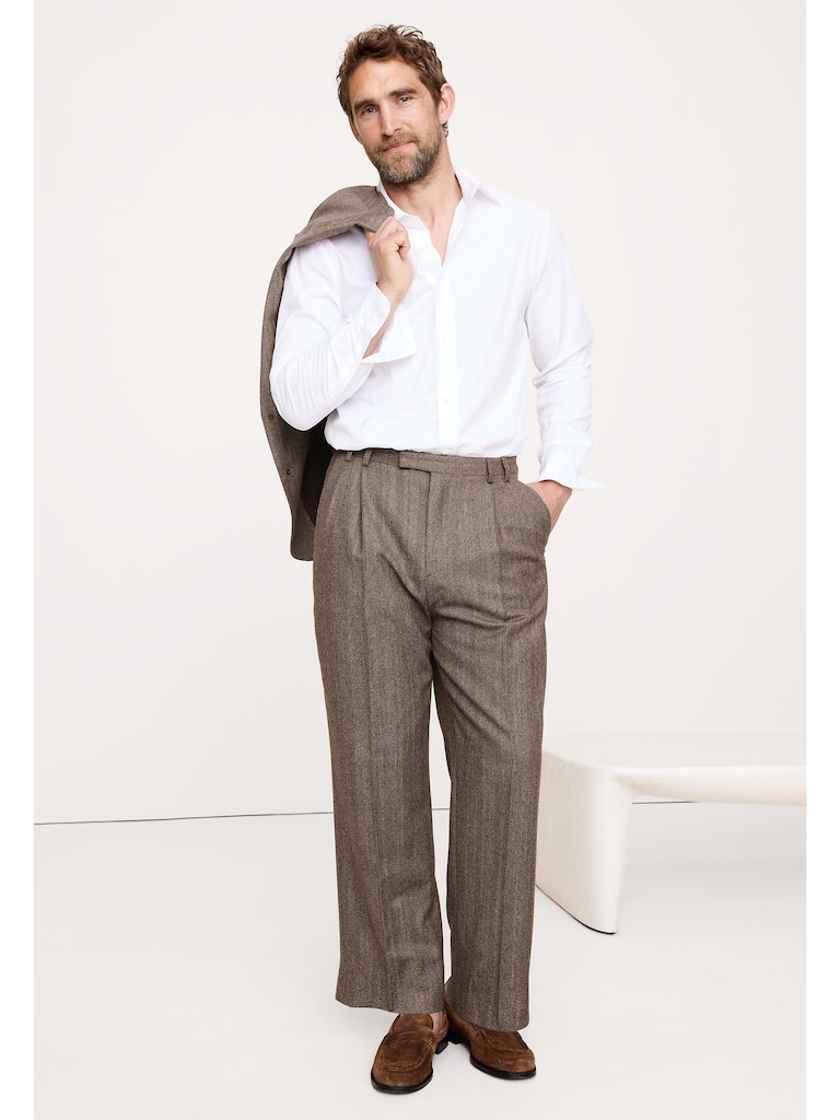 Straight Italian Herringbone Suit Pant