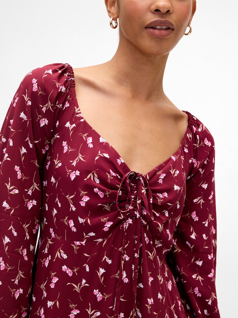 Smocked Print Mini Dress