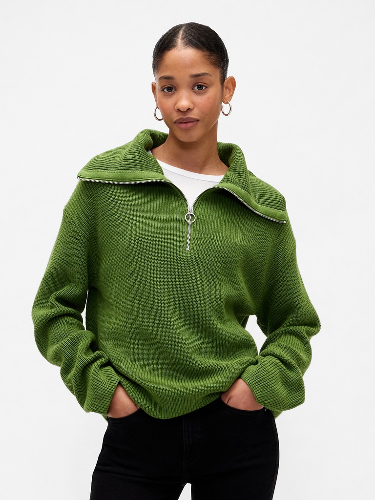 Relaxed Ribbed Quarter-Zip Sweater
