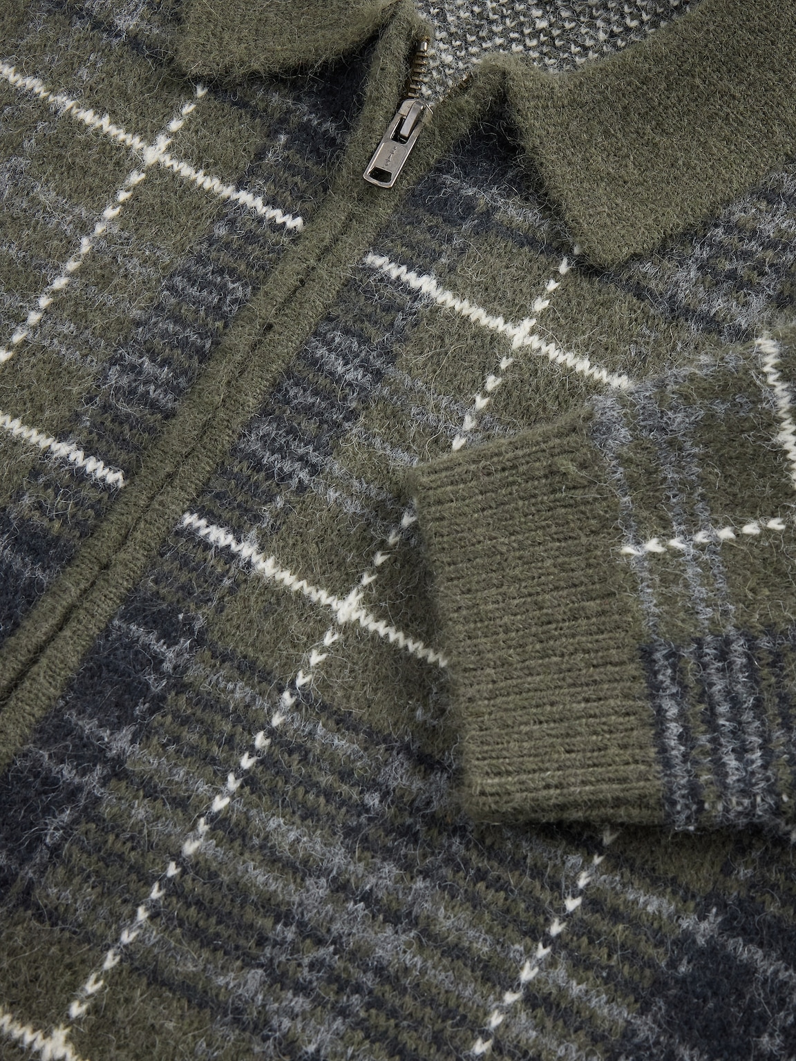 Brushed Plaid Zip Sweater