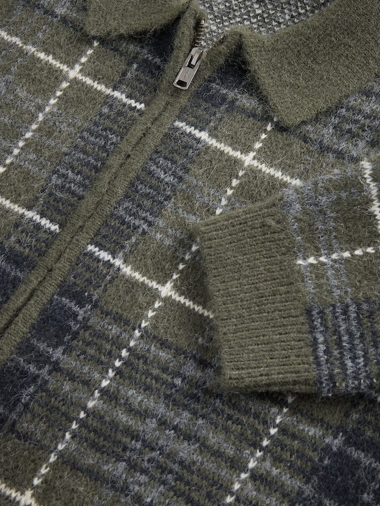 Brushed Plaid Zip Sweater