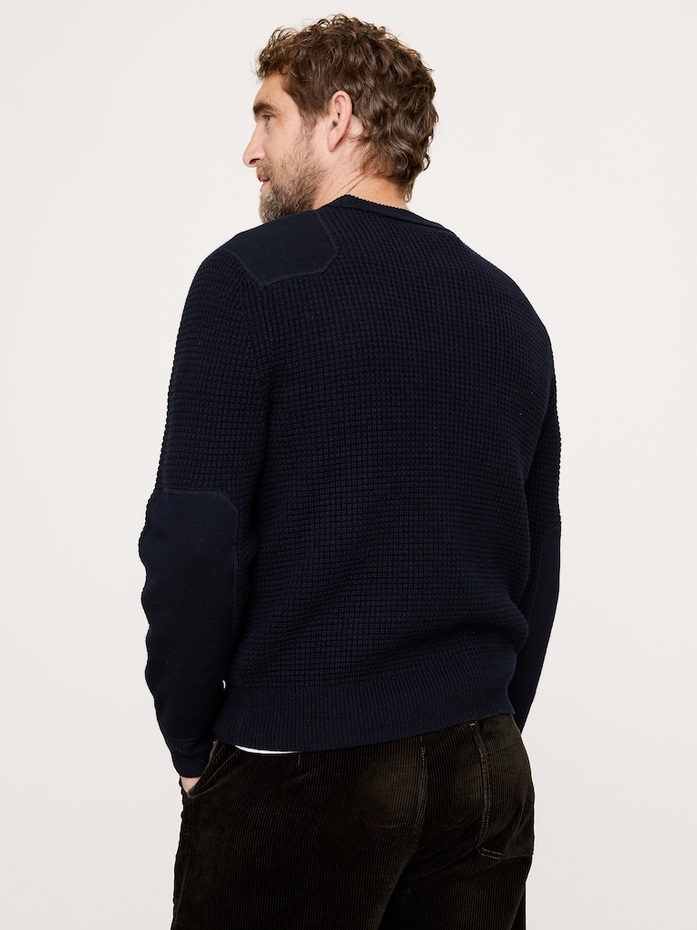 Cotton-Merino Waffle Patch Sweater