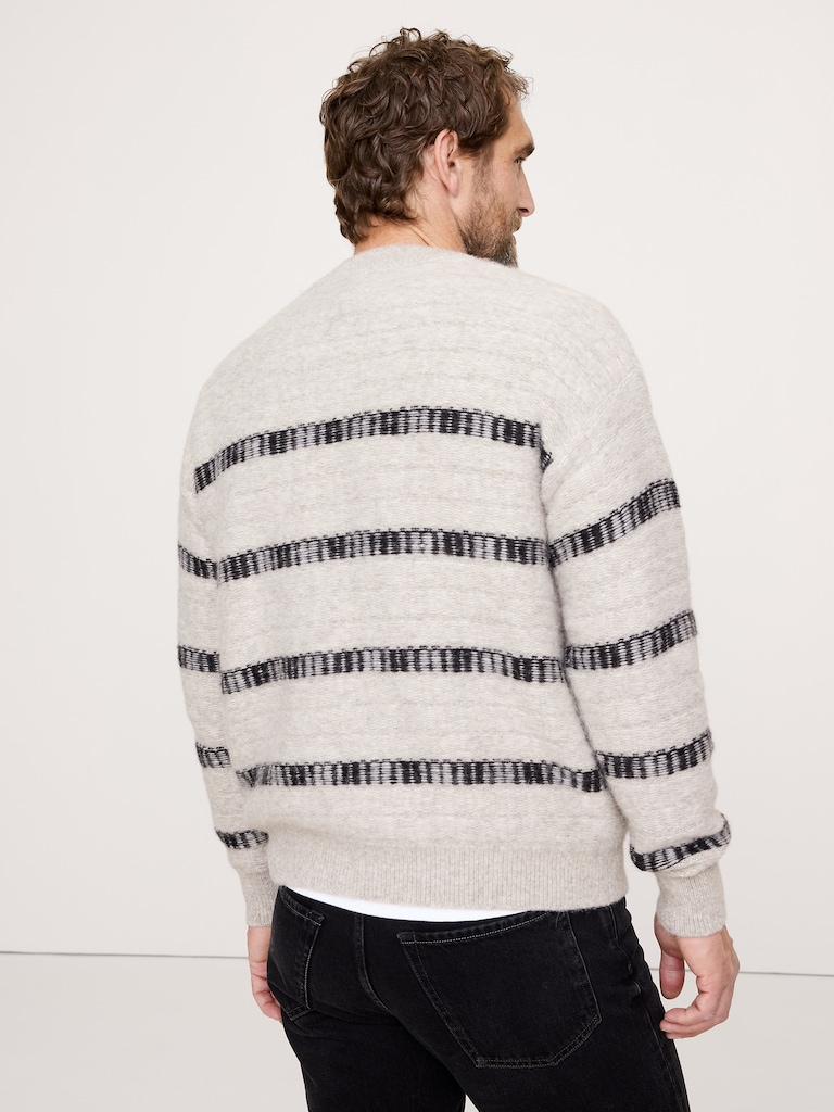 Jacquard Stripe V-Neck Sweater