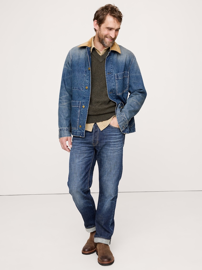 Denim Chore Coat with Corduroy Collar