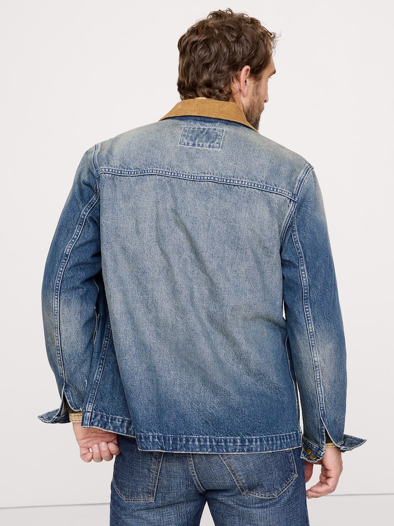 Denim Chore Coat with Corduroy Collar