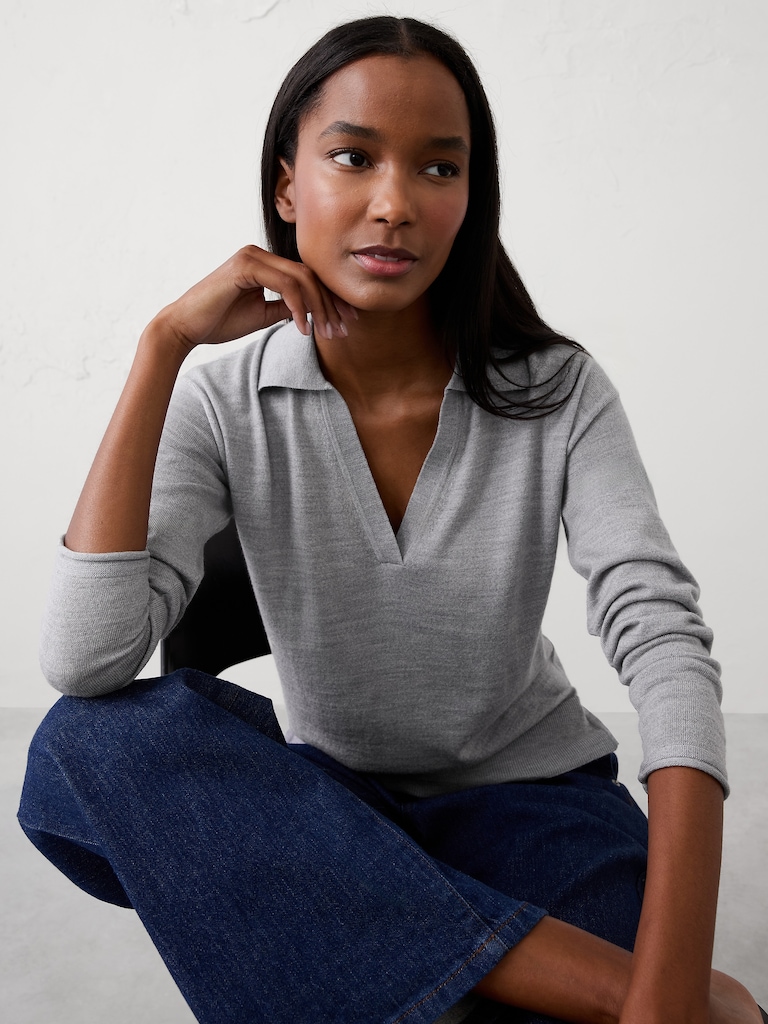 Merino Wool Johnny-Collar Sweater