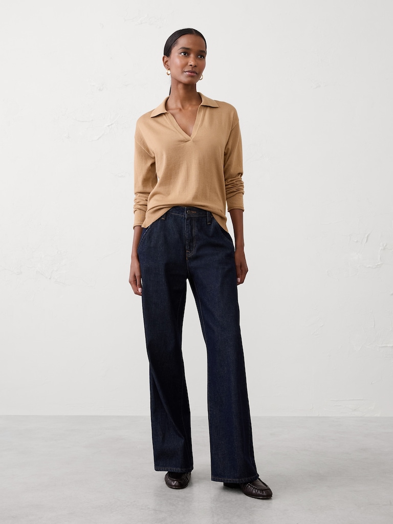 Merino Wool Johnny-Collar Sweater