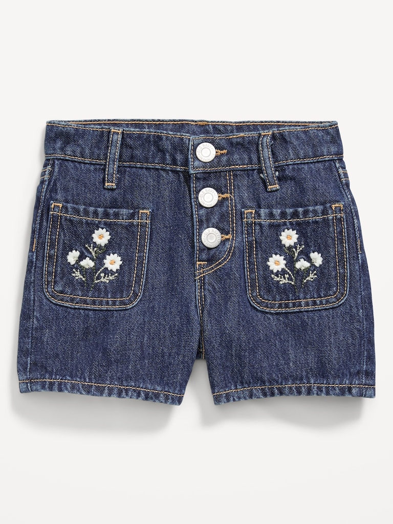 High-Waisted Embroidered Mariner Jean Shorts for Toddler Girls