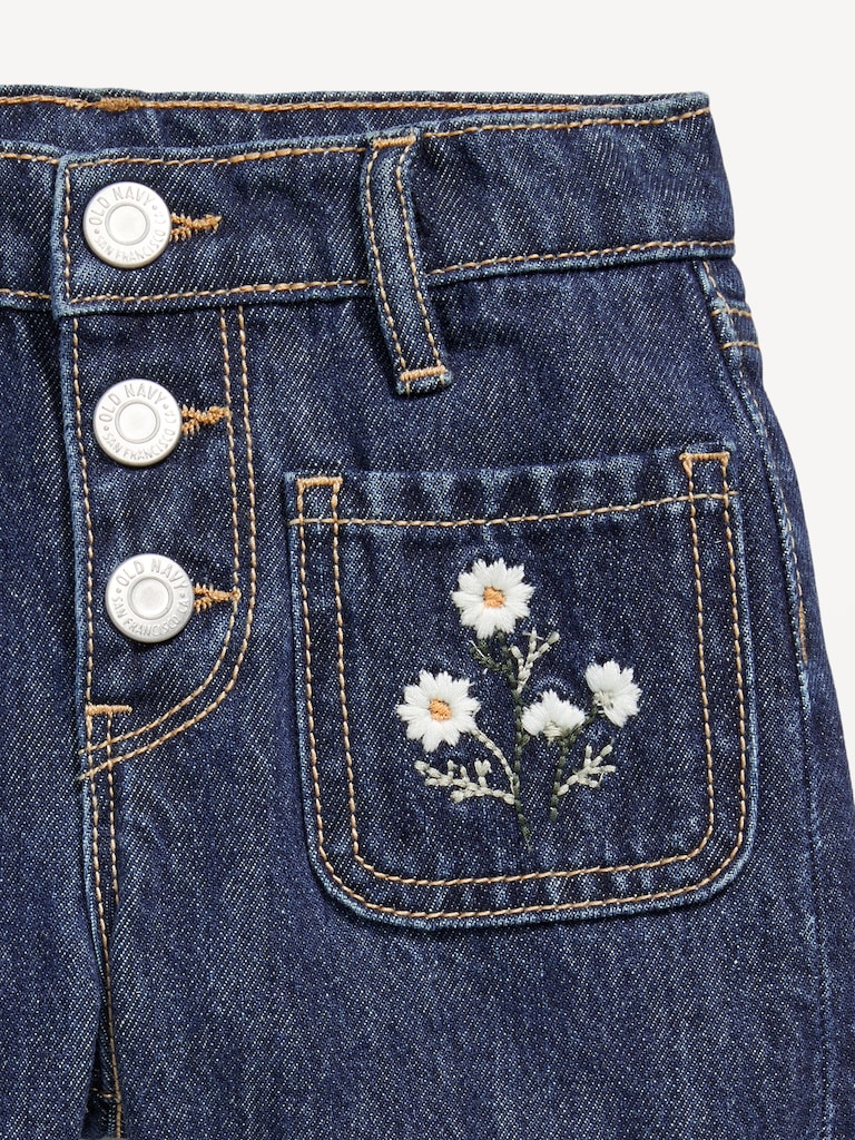 High-Waisted Embroidered Mariner Jean Shorts for Toddler Girls