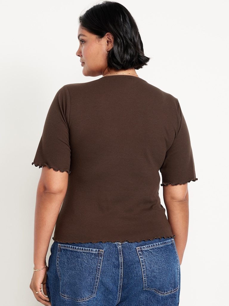 Ruffle-Trim Ribbed Top