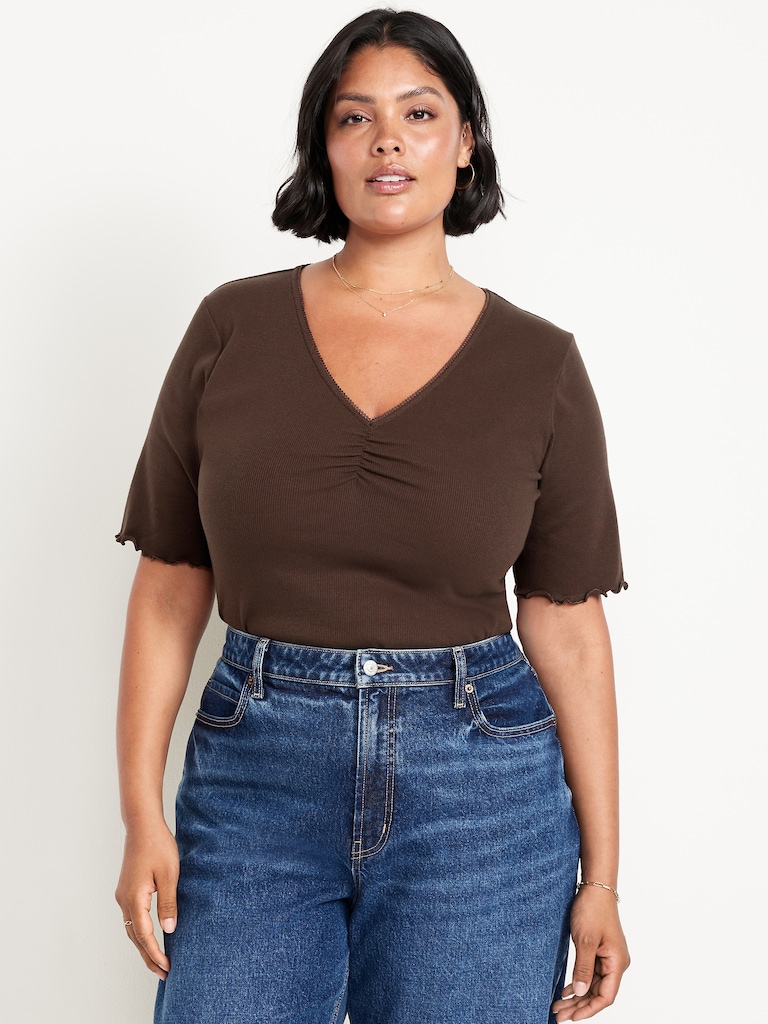 Ruffle-Trim Ribbed Top