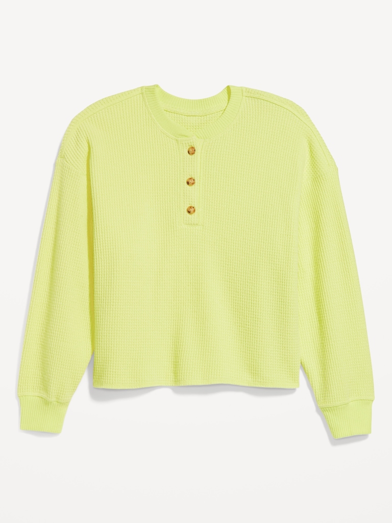 Oversized Cozy Waffle Henley Top