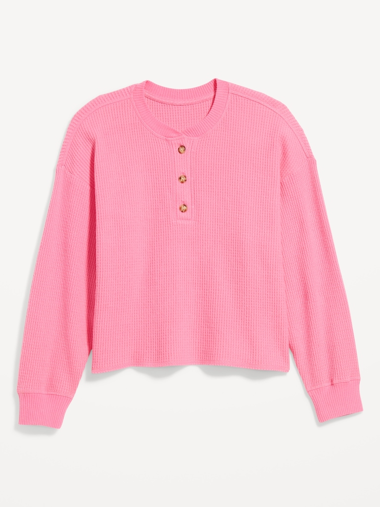 Oversized Cozy Waffle Henley Top