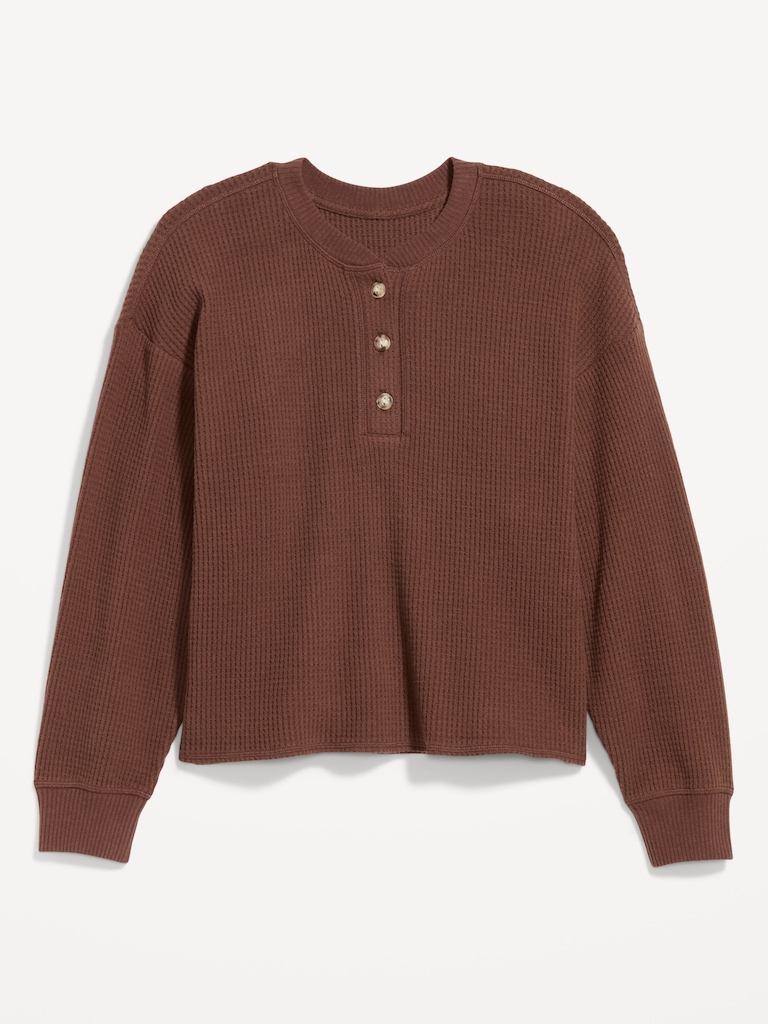 Oversized Cozy Waffle Henley Top