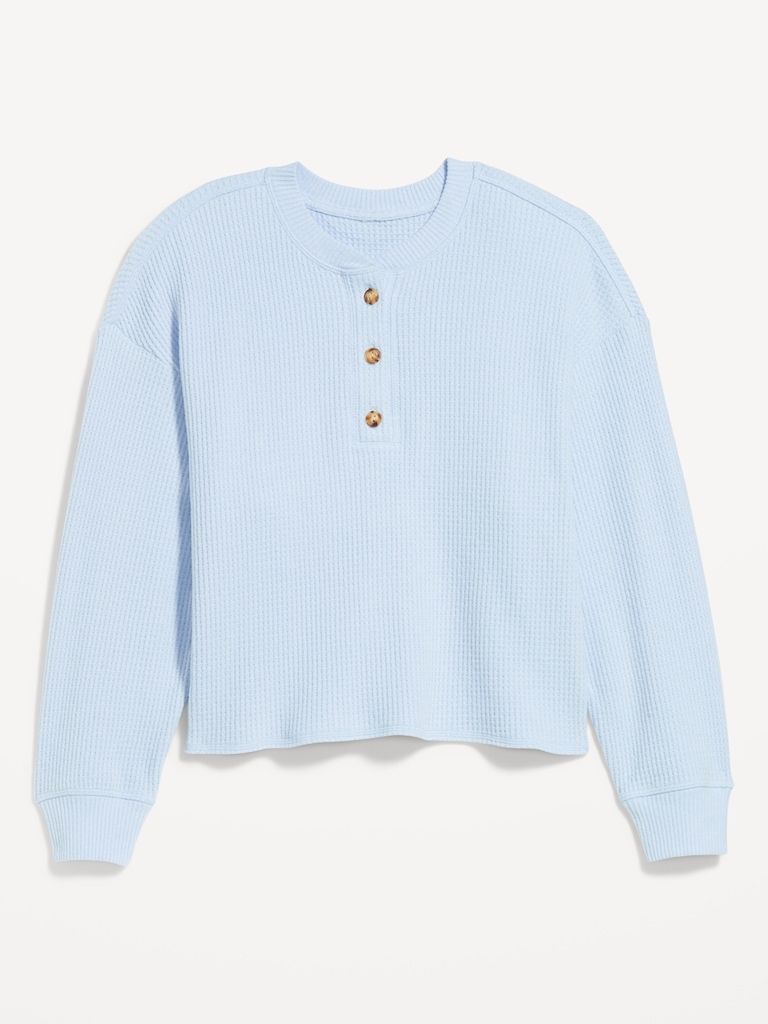 Oversized Cozy Waffle Henley Top