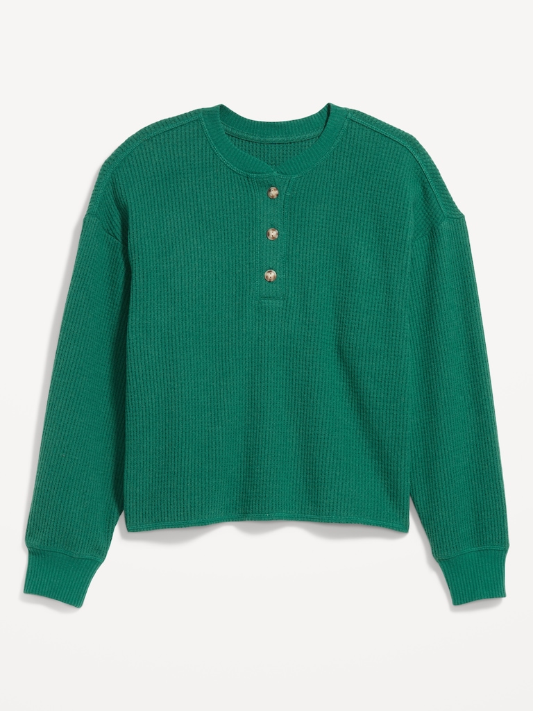 Oversized Cozy Waffle Henley Top