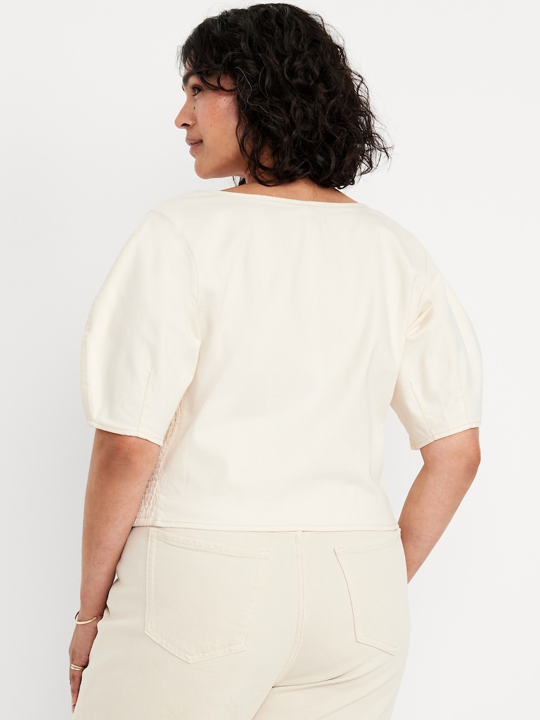 Square-Neck Seamed Denim Top