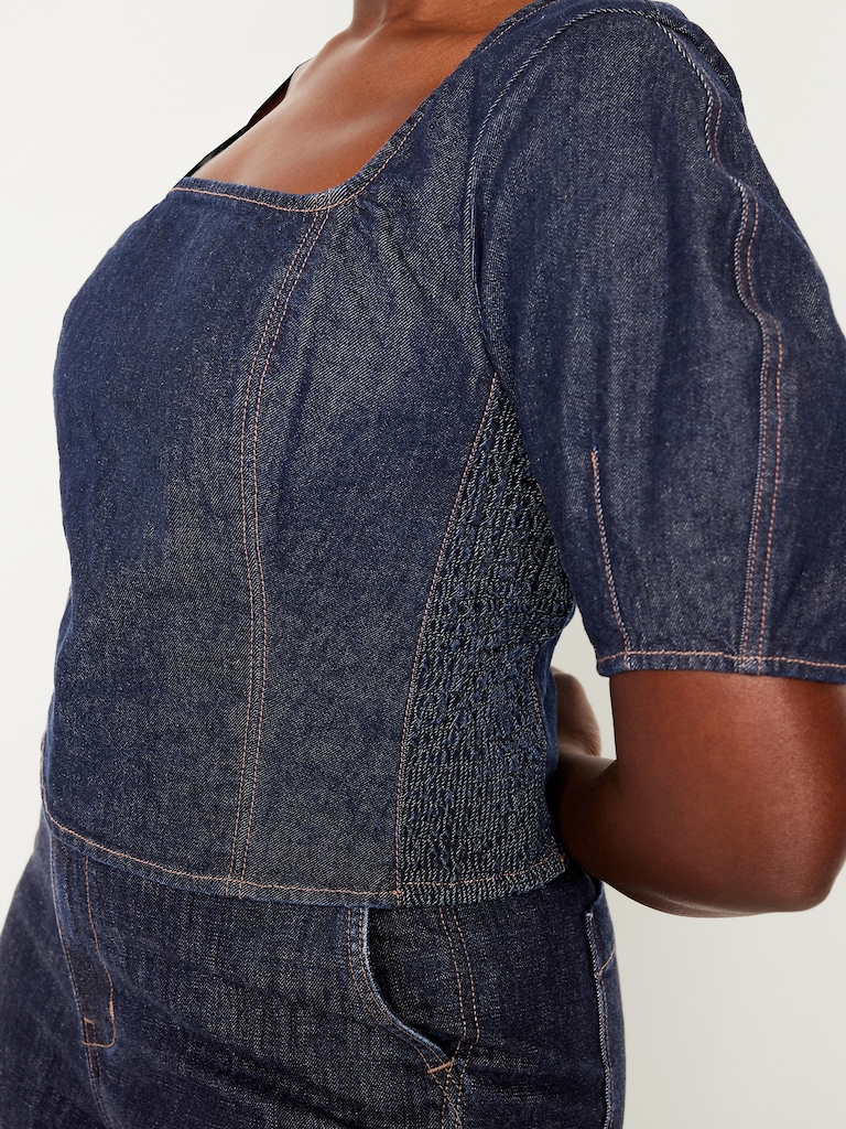 Square-Neck Denim Cropped Top