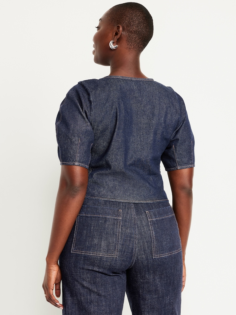 Square-Neck Denim Cropped Top