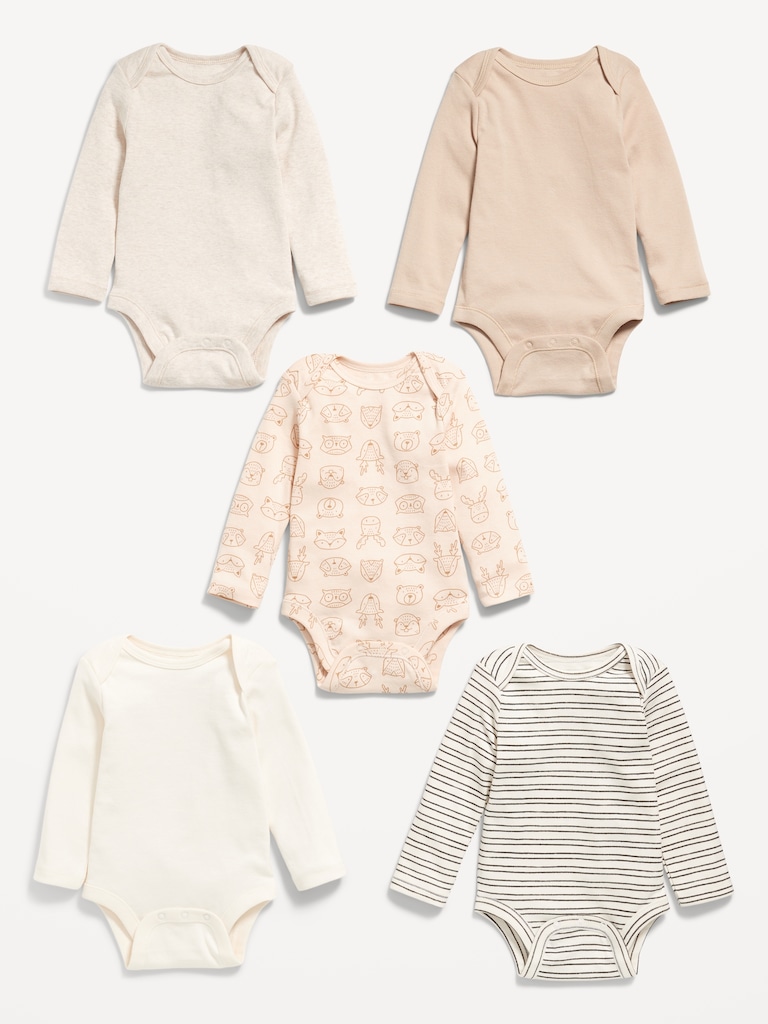 Unisex Long-Sleeve Bodysuit 5-Pack for Baby